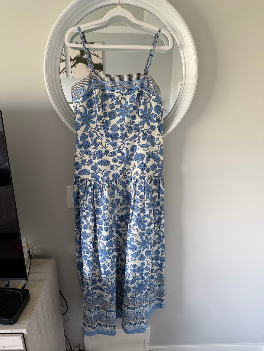 Taylor Blue & White Floral Cotton Drop Waist Maxi Dress - Picture 5 of 10